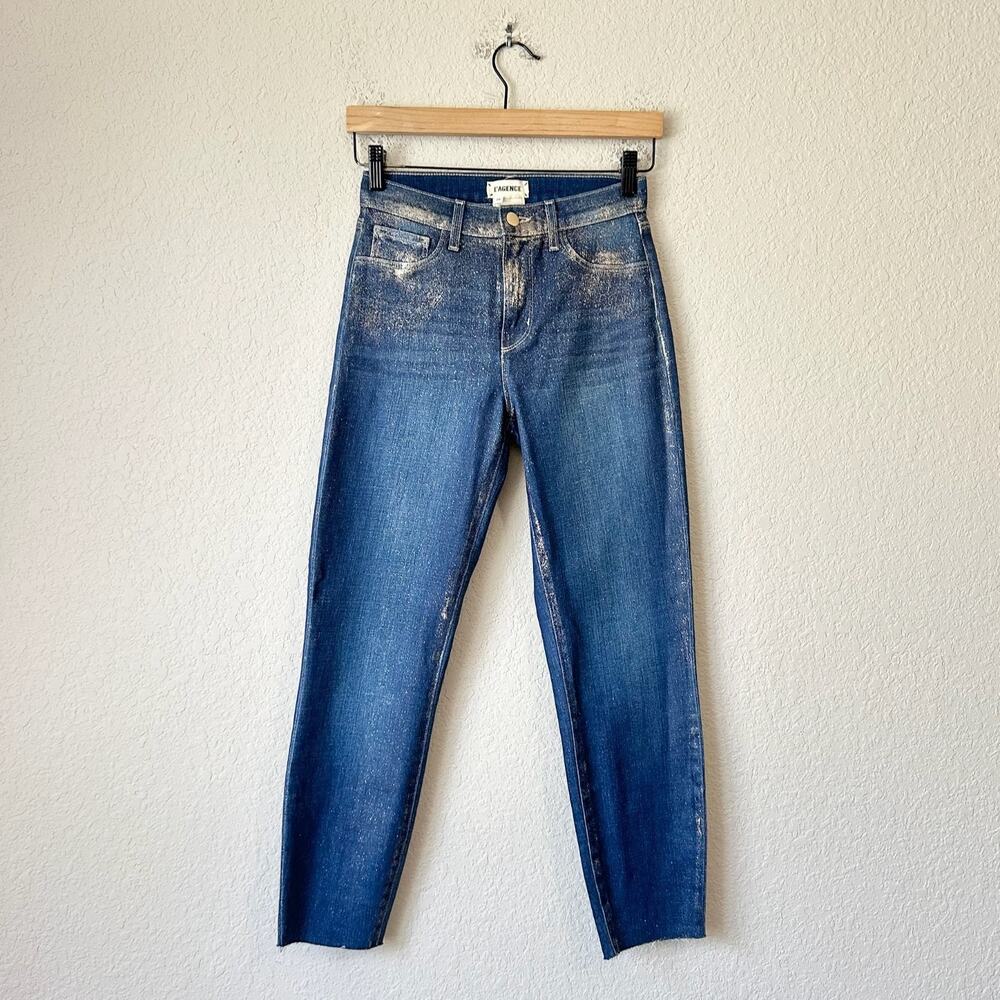L'AGENCE El Matador Jeans Fremont Gold Glitter Coated Slim High Rise